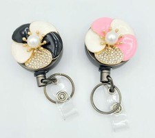 Laraine Badge Holder Retractable Reel, 2-Pack, Small, Black and Pink Flowers