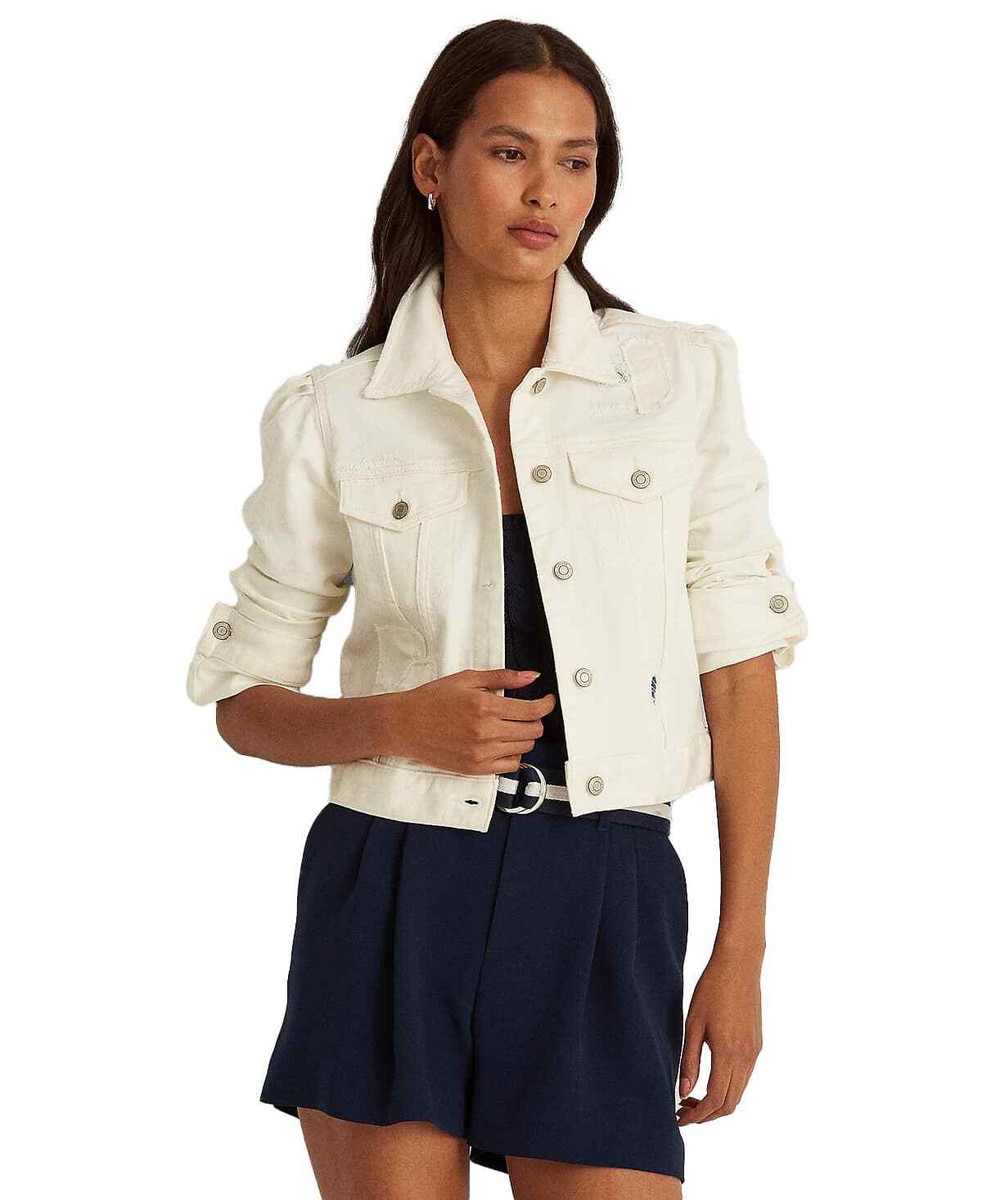 あ*ま様 LAUREN JEANS CO. ホワイトデニムジャケット Lauren Ralph Lauren Women's White Patchwork Denim Trucker