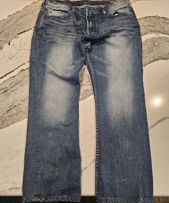 Buffalo David Bitton Game-X Boot Cut Dark Wash Measured 34x27 Stretch Whiskering