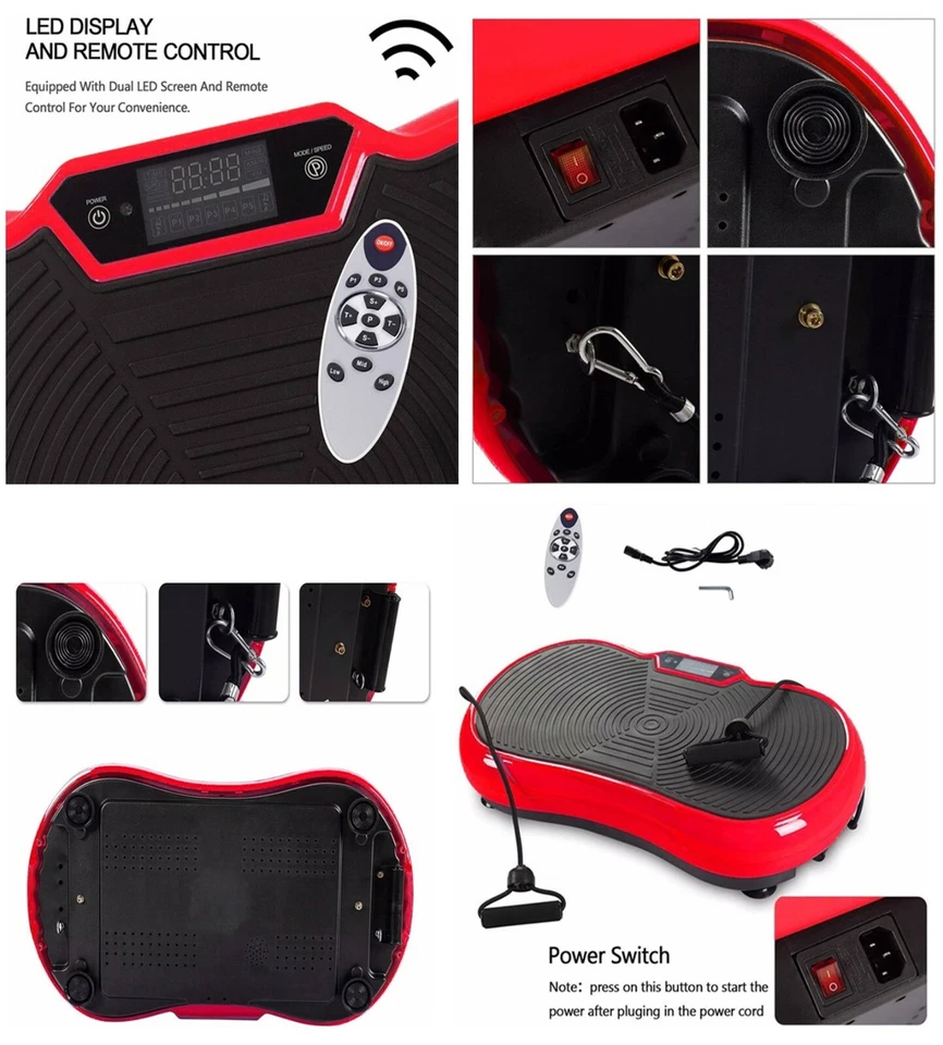 Digital Ultra Slim Vibration Plate Exercise Machine LCD Screen & Bluetooth Red - Image 2 of 4