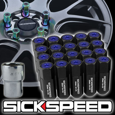 SICKSPEED 20 PC BLACK/BLUE CAPS ALUMINUM 60MM LOCKING LUG NUTS 12X1.5 L07