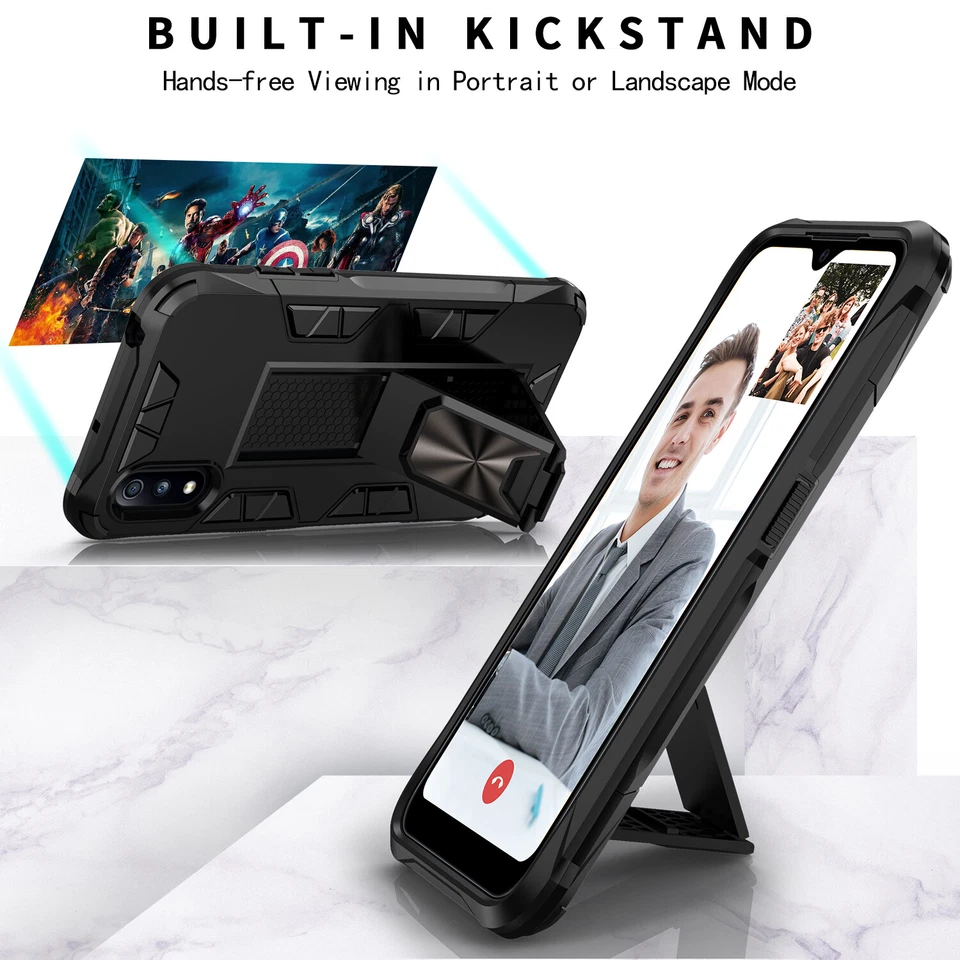 Funda rígida de goma con soporte para teléfono Samsung Galaxy A01 + vidrio templado Foto 4 de 4