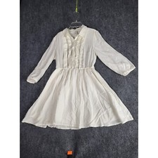 Forever 21 Midi Dress White Fit & Flare Long Sleeve Lace Detail Sz M Cottagecore