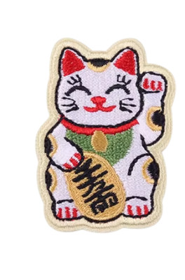 Lucky Waving Chinese China Japan Japanese Cat Patch, Iron On/Sew On