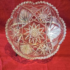 Vintage Clear Cut Glass Starburst Decorative Bowl, 8 in Diameter, 4 in Height