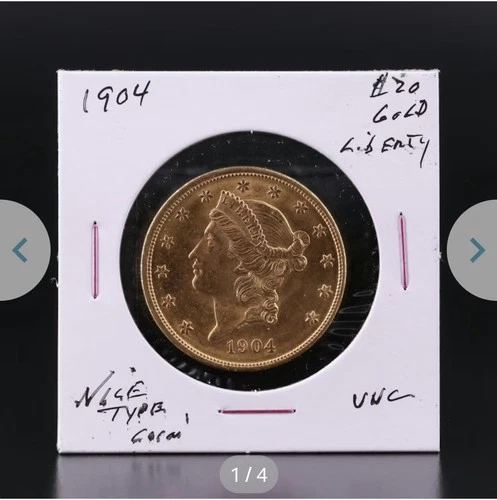 1904 $20 Gold Liberty Double Eagle Unc Beautiful Coin.