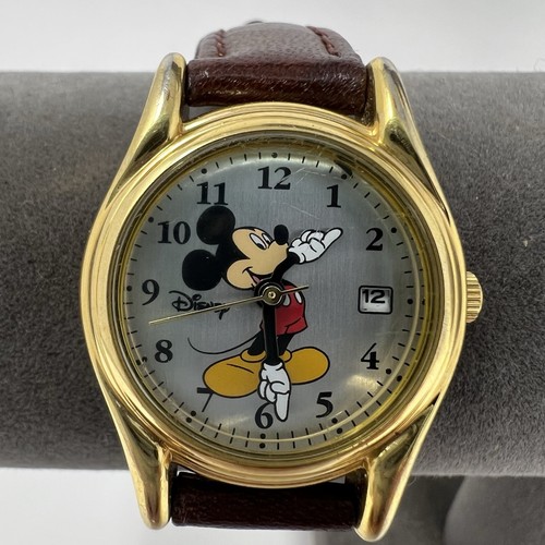 Disney Mickey Mouse Damenuhr Datum MC0076 Quarz braun Lederarmband SII