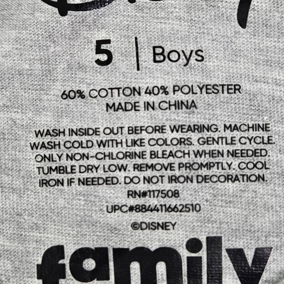 Camisa Disney Niños 5 Gris Estampado Gráfico Logo Spellout Ropa Activa Manga Corta Nueva con Etiquetas Foto 3 de 4