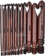 Wooden Crochet Hooks Set of 15-3.5mm to 25mm - Rosewood Crochet Hooks for