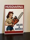 Husqvarna Chain Saw Pinup Girl Sales Service  Vintage Style Metal Sign