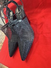 Sexy & Gorgeous NINE WEST**VACHYA**BLACK NET with POINTY PATENT WEDGES Size 8.5M