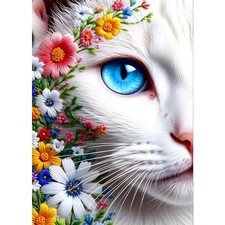 DIY Blue-Eyed Cat 5D Diamond Art Kits, Round Full Drill Sparkling Wildflowers...