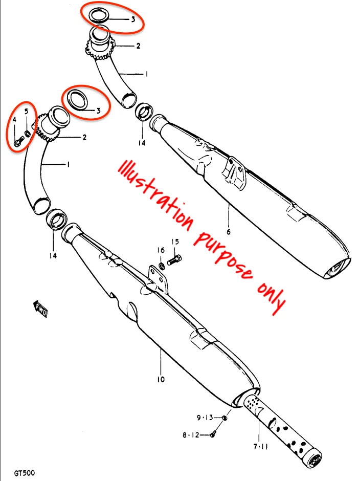 Juego de reparación junta colector escape Suzuki T500 1968-1975 / GT500 1976-1977 Foto 2 de 2