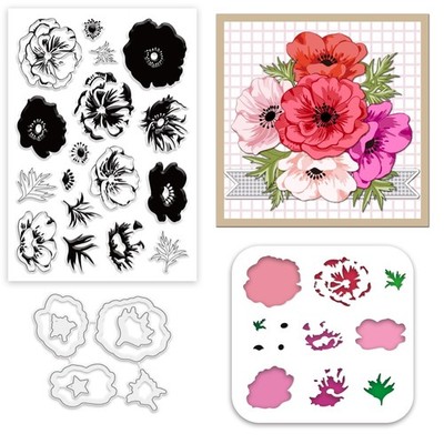 INFUNLY Anemone Clear Stamps and Dies Set Flowers Painting Stencils...