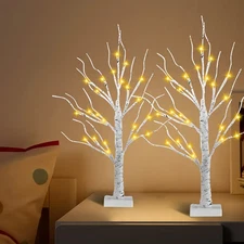 2 Pak Birch Tree Lamp Decor Christmas Lights - USB or Battery -Warm White -  2FT
