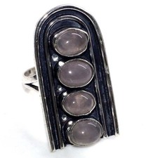 Rose Quartz 925 Silver Plated Gemstone Ring Us 6.5 Aesthetic Jewellery MJ