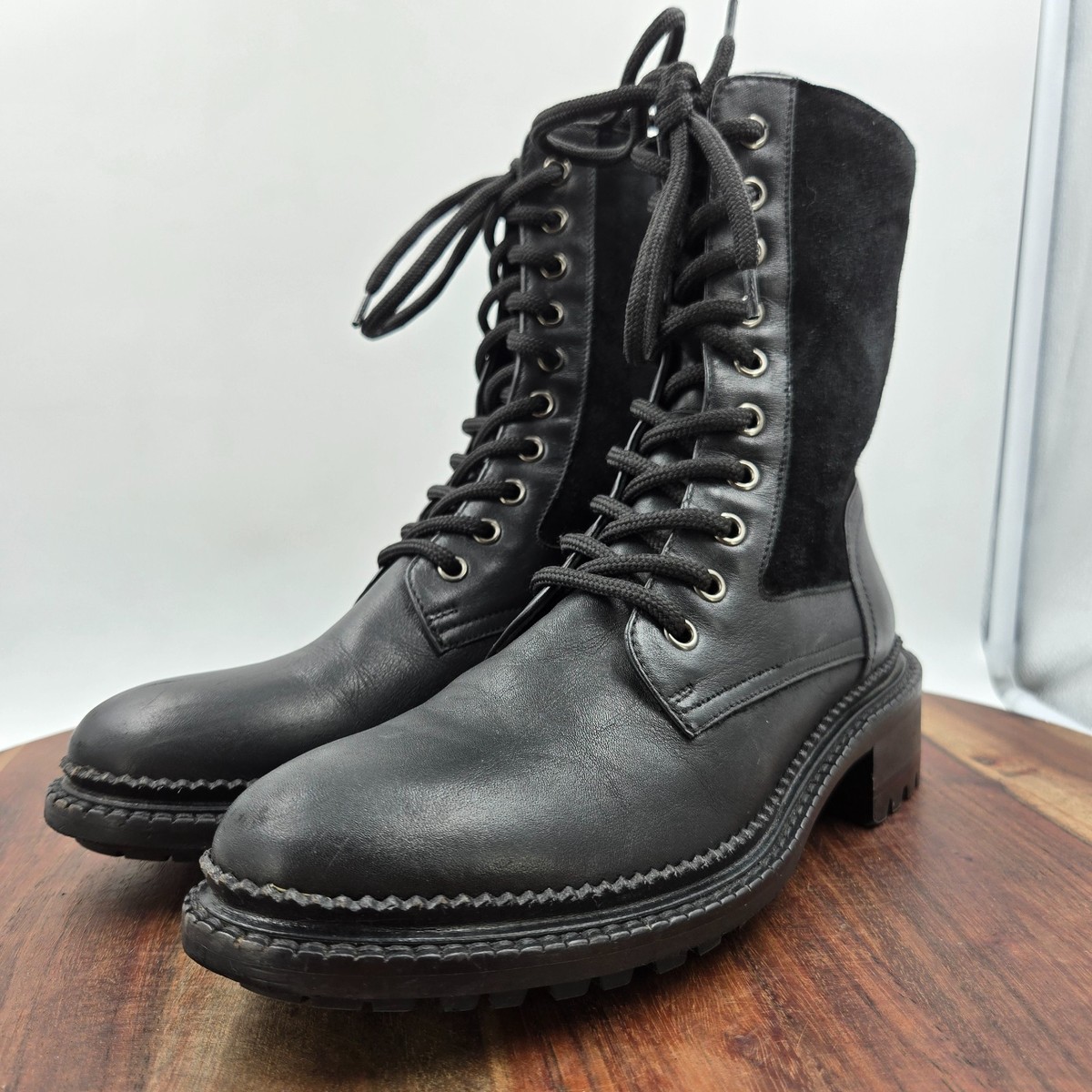 Aquatalia Mens Leaston Black Boots (NWT) Aquatalia Black Knee-High Tall Leather Boots Size 8.5 Retail  main image 3
