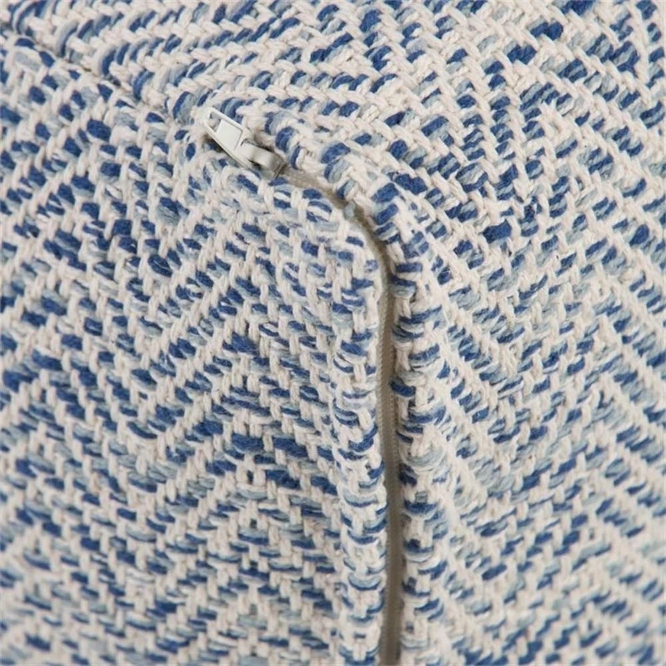 Nate Boho Square Pouf in Patterned Denim Blue Melange Cotton - Image 4 of 4