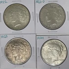 1922 1922-D 1923 1924 Peace Dollar Lot of 4