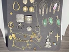 Vintage Sterling Silver Jade Enamel Cameo Earring Brooch & Costume Jewelry Lot