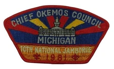 1981 Jamboree Chief Okemos Council MI 10th National Jamboree JSP RED Bdr (VT879)