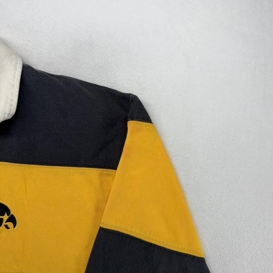 Vintage Iowa Hawkeyes Rugby Shirt Men's large yellow Black Colorblock Y2k Logo - Image 3 of 4