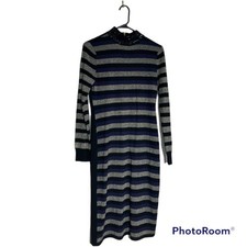 Eliza J. Gray Blue Black Glitter Stripe Sweater Bodycon Dress Size Medium