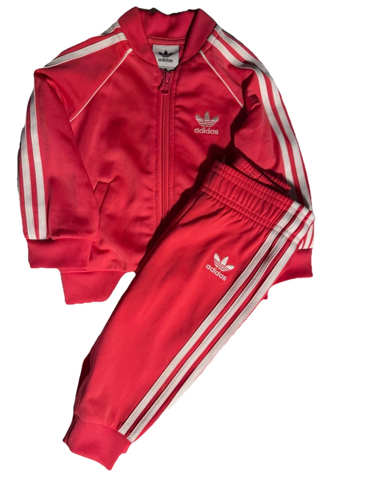 Adidas Tracksuit Set Hot Pink White Stripe Outfit Activewear 6-9 Mos.