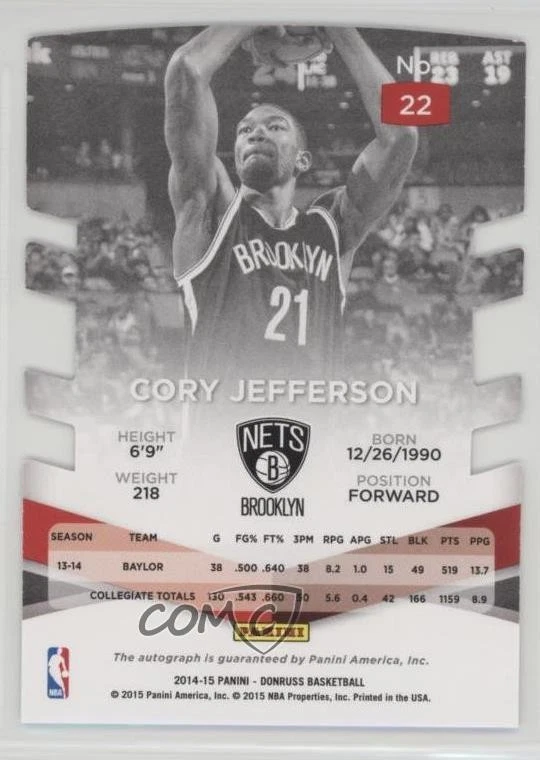 2014-15 Panini Donruss Purple Die-Cut /74 Cory Jefferson #22 Rookie Auto RC - Image 2 of 2