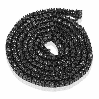 Black Diamond Tennis Necklace In Black Gold Plated 20''in Chain AAA Certified