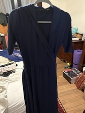 Quince Navy Blue Tencel Jersey True Wrap Dress Midi sz M Short Sleeve NWT