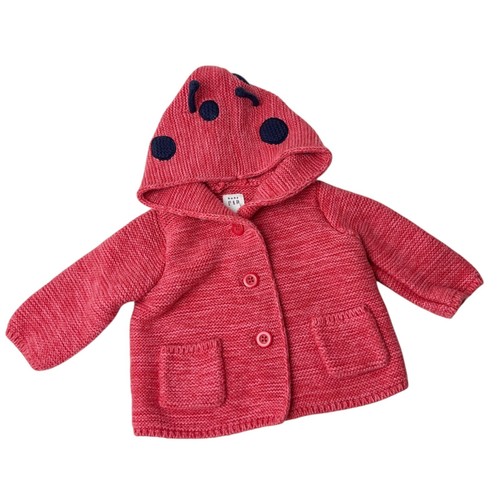Baby Gap Sweater Baby 0-3 Months Red Lady Bug Button Up Crochet Hoodie - 第 1/11 張圖片
