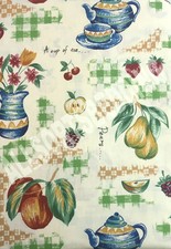 KITCHEN TEAPOTS FRUIT 46" x 54" CUPCAKE PENCIL PLEAT CURTAINS MATCHING TIE BACKS