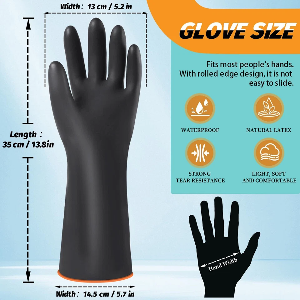 Industrial Rubber Gloves Heavy Duty Gants en Acids et Alcalins de Longue Duré... - Photo 2/4