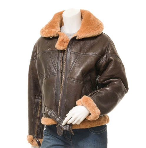 B-3 Mens Jacket WW2 US Navy RAF Aviator Flying Pilot Fur Shearling Real Leather