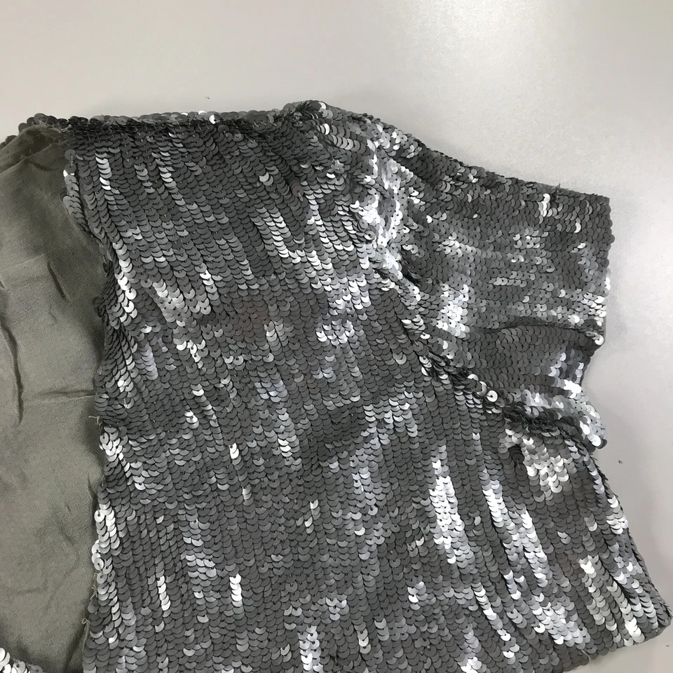 Adrienne Landau Top Womens Small One Size Silver Sequins Open Front Silk - Image 3 of 4