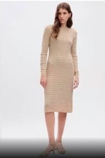 Gap Long Sleeve Metallic Gold Textured Dress Size XS NWT