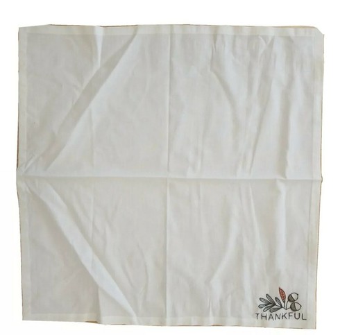 Handsome Ivory 100% Cotton"Thankful" Embroidered Napkin/Tray Cover 20"×20" New - Picture 2 of 6
