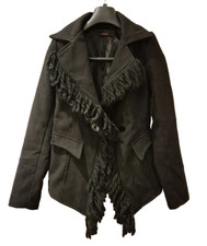 Stylish Zebra Coat - Size S - Black Fringe Detail