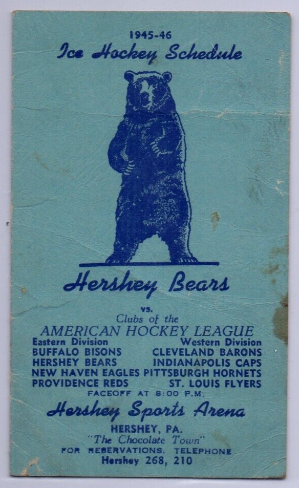 Antique 1945-46 Hershey Bears AHL Hockey Schedule - Hershey Sports ...