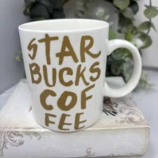 Starbucks 14.2 oz Coffee Mug Tea Hot Chocolate White Gold Graffiti Letters 2015