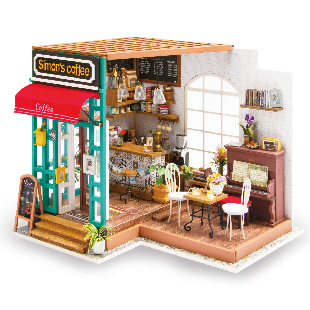 Robotime - DIY Miniaturhaus - Simon's Coffee (DIY House - 22.6 x 19.4 x 19 cm)