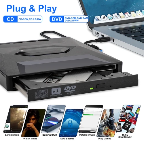7in1 USB 3.0 Externes Laufwerk DVD CD UHD 4K Brenner Player Type-C für Laptop PC - Bild 3 von 15