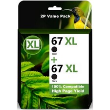 2pk Compatible 67XL Black Ink Cartridge for HP 67 XL DeskJet 2732 2755 2752