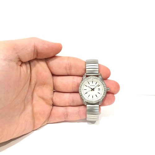 FOSSIL ES2906 SILVER FACE LADIES ROUND CASUAL LADIES GLITZ RARE STRETCH BRACELET - Picture 5 of 5