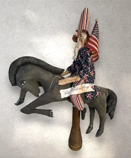 VTG Primitive Americana Uncle Sam on horse sculpture July 4th Folk Art OOAK