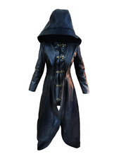 Langer Damenmantel im Nasrani Style �� echtes schwarzes Leder Vintage Mode Trench