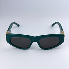 Balenciaga Men Sunglasses Green Gold Logo Grey Cat Eye BB0095S 005 NEW