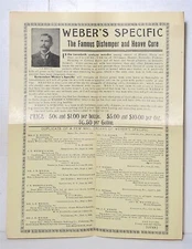 Horses: Ca. 1907 flyer, Weber Antiseptic Balsam/Weber's Specific, Harrisburg PA