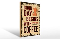 Holzschild Retro 30X40 Cm Kaffee Good Day Begins Coffee Deko Schild Wooden Sign